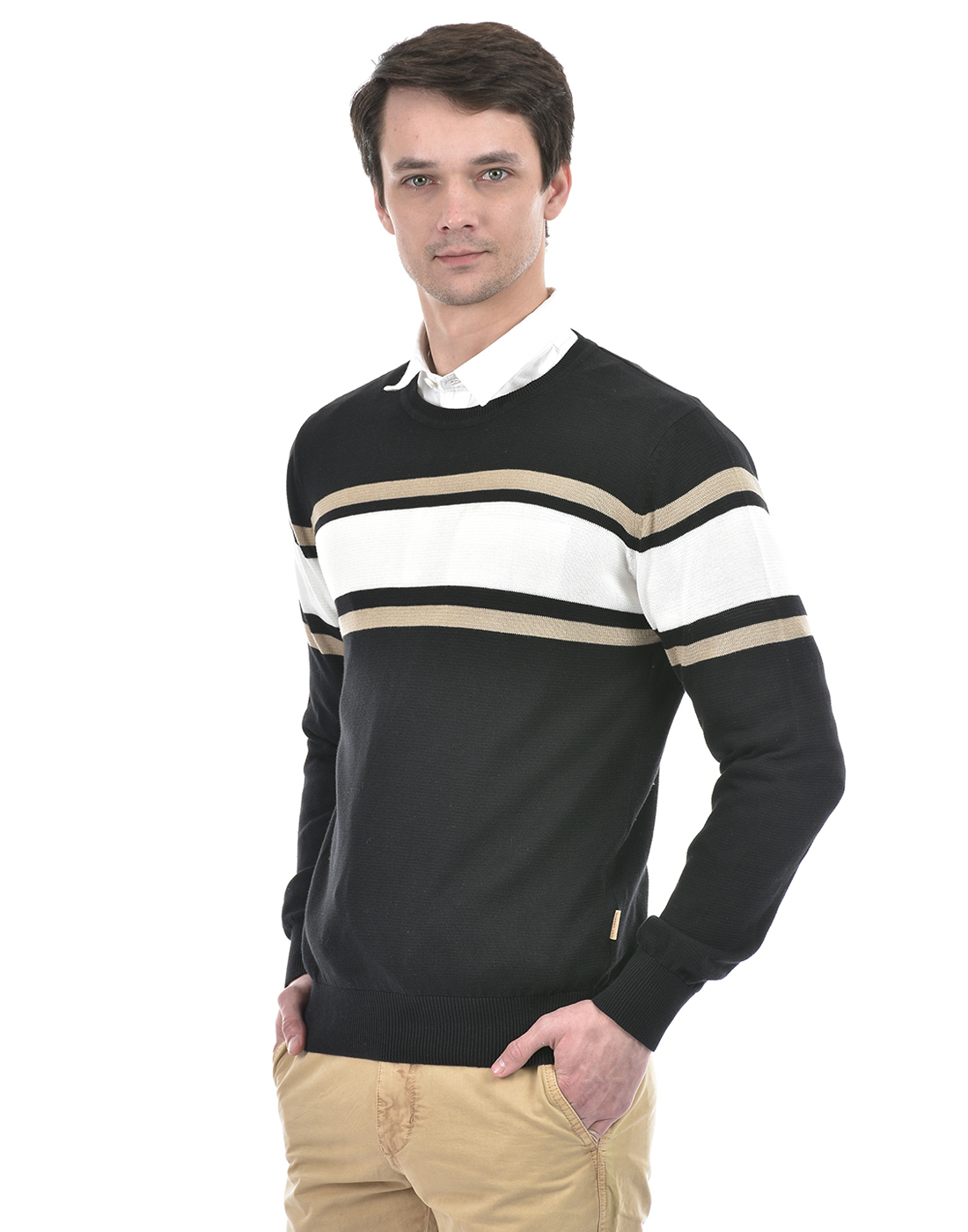 Numero Uno Men Striped Black Sweater